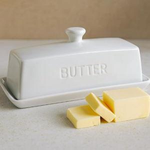 Butter Dish with Lid,WERTIOO Butter Dish With Lid for Countertop,7.6" x 3.3" Butter Tray,Butter Holder for 1 Stick.Textured Tray Butter Keeper for Non Slip Storage,Ceramic - White