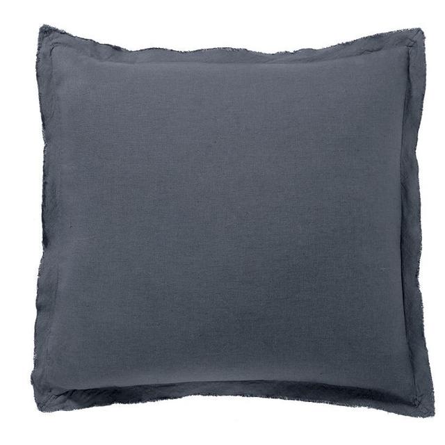 Steel Blue Belgian Flax Linen Double Flange Euro Shams, Set of 2