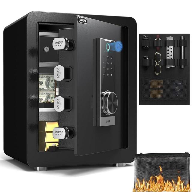 DAYI Biometric Fingerprint Safe Box, 2.0 Cubic Feet Home Safes with Fireproof Bag, Digital Touchpad Security Safe for Money Cash Documents, Dual Alarm System - DF-45 Pro