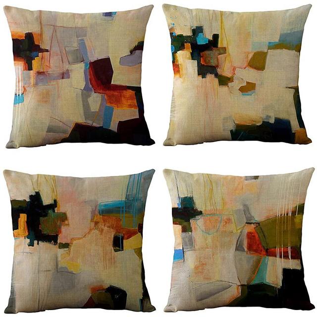 WOMHOPE Set of 4 Modern Art Geometric Decorative Throw Pillow Covers Burlap Toss Pillow Cases Cushion Cases 18 x 18 Inch for Living Room,Couch and Bed (Gradation)