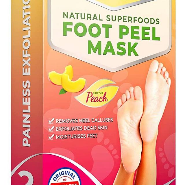 DERMATOLOGICALLY TESTED - Peach Foot Peel Mask - 2 Pairs - 10X > EFFECTIVE For Cracked Heels Repair, Remove Dead Skin, Callus & Dry Toe Skin - Baby Soft Feet - Exfoliating Peeling Natural Treatment