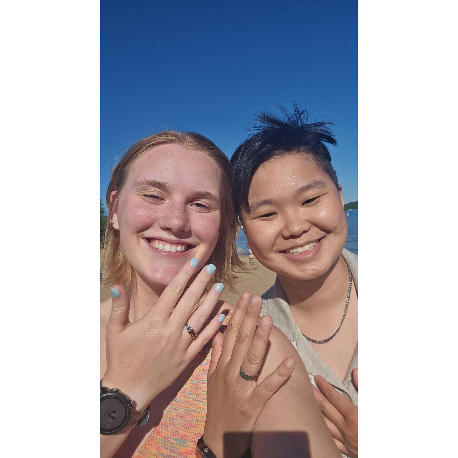 Our first photo together with the rings after Bria said "yes".