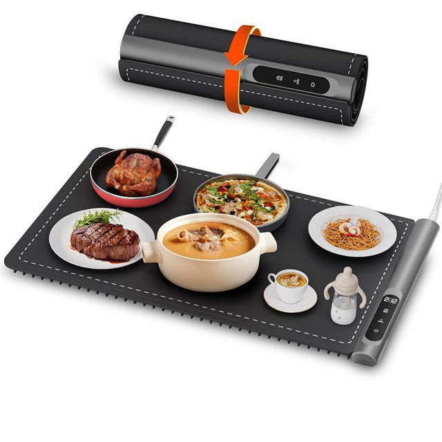 Nwise Warming Mat for Food, Upgrade Graphene Full Surface Rapid Heating, Electric Warming Tray with 6 Temperature Settings and Timing Function, Portable Food Warmers for Parties Buffet, Black