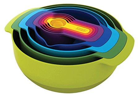 Joseph Joseph 40031 Nest 9 Nesting Bowls Set with Mixing Bowls Measuring Cups Sieve Colander, 9-Piece, Multicolored
