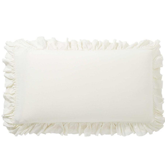 Classic Ivory Belgian Flax Linen Fringe Ruffle King Shams, Set of 2