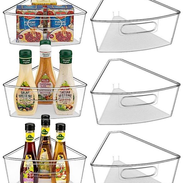 JEISSLIA Lazy Susan Cabinet Organizer Bins for 26"/ 28"/ 32" Diameter Corner Lazy Susan, Plastic Cabinet Storage Bin, 1/8 Wedge-Food Safe, BPA Free, with Non-Slip Pads (for 28" Lazy Susan, 6 Pack)