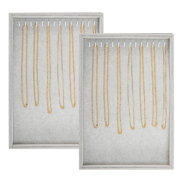 Polmart Stackable Necklace & Jewelry Organizer/Storage/Display Trays, Black Velvet (2-Pack)