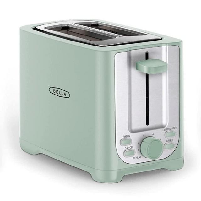 BELLA 2 Slice Toaster with Auto Shut Off - Extra Wide Slots & Removable Crumb Tray and Cancel, Defrost & Reheat Function - Toast Bread, Bagel & Waffle, Sage