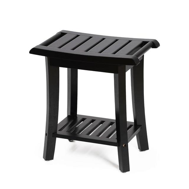 Bamboo Shower Bench Inside Shower Stool with Storage Shelf, Spa Bath Chair for Bathroom, Seat or Organizer for Living Room, Bedroom and Garden - Great for All Ages Unisex Elderly (Small, Black)