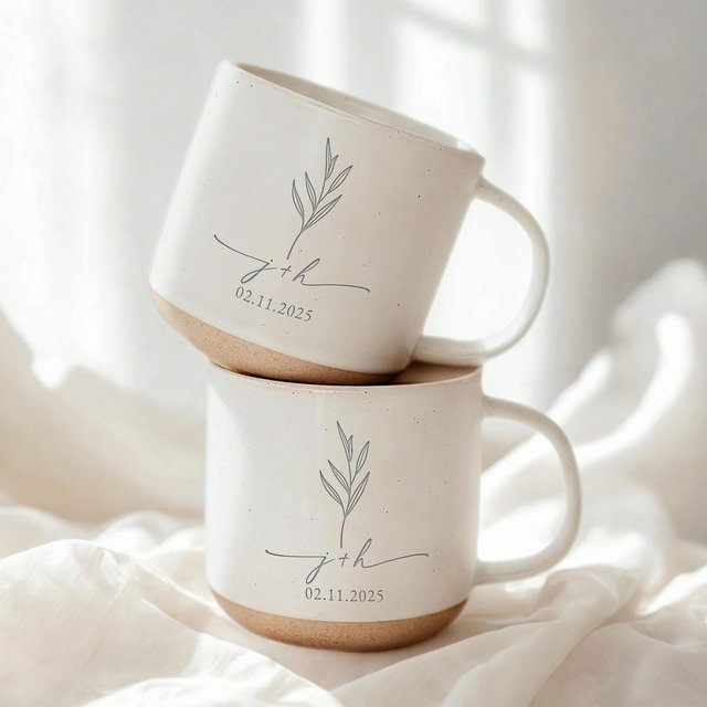 Personalised Engraved Engagement Pottery Mug, Custom Wedding Mugs, Engagement Gifts, Wedding Gifts for Couple, Bridal Shower Gifts