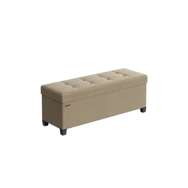 Storage Ottoman Bench, Foldable Foot Rest with Legs, 15 x 43 x 15.7 Inches, End of Bed Bench, Storage Chest, Camel Brown