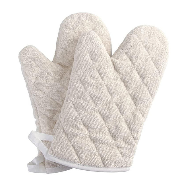 Terry Cloth Oven Mitts Heat Resistant to 482° F 13 Inch 100% Cotton Set of 2