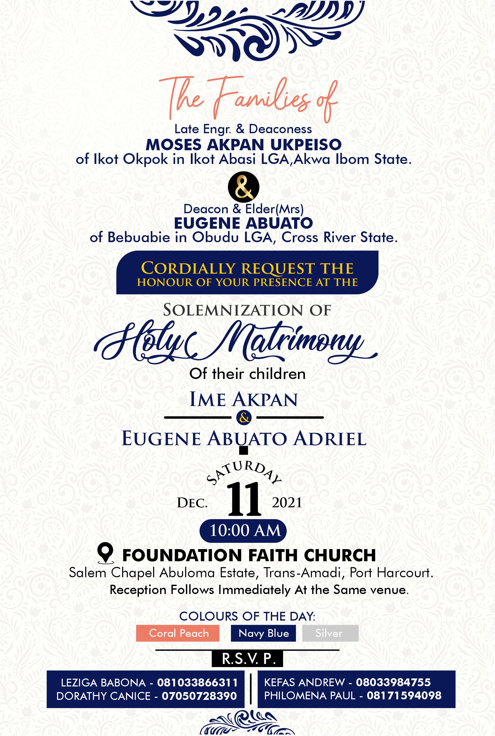 The Wedding Website of Ime Akpan and Eugene Abuato