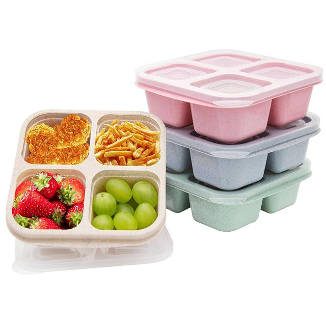 Luriseminger 4 Pack Bento Lunch Box，4 Compartment Snack Containers，Divided Bento Snack Box，Meal Prep Containers Kids/Toddle/Adults,Food Storage Containers for School, Work and Travel