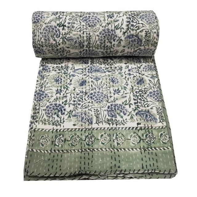 Somukara Indian Hand Block Super King Kantha Cotton Handmade Bedspread Blanket Kantha Quilt Vintage Bohemian King Size Bed Cover Throw Home Decor Coverlet (Multicolor 1, Super King 120 x 120)
