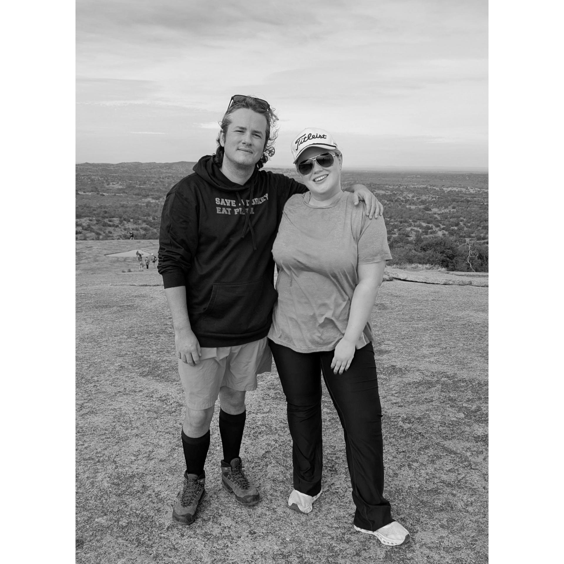 Tim found it very hard to make his way to the top of Enchanted Rock since Lana constantly takes his breath away.