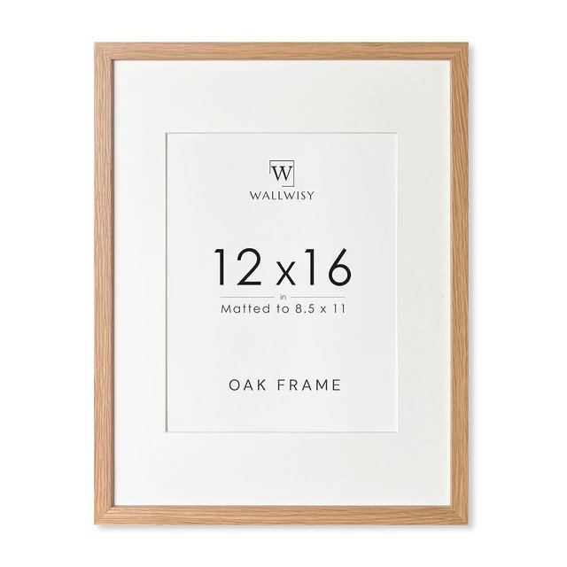 12x16 Solid Oak Picture Frame, 12x16 Wooden Photo Frame with Mat, 12"x16" Natural Oak Wood Frame for Wall, Set of 1