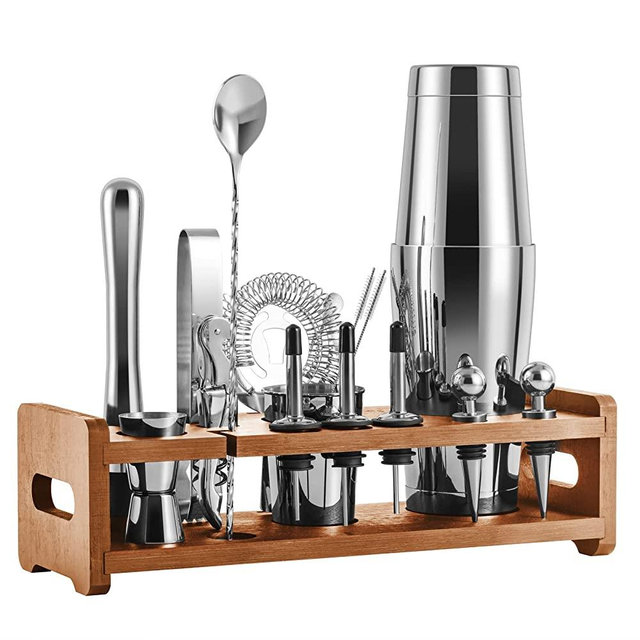 SOING 24-Piece Mixology Bartender Kit with Stand,Perfect Home Bar Kit Cocktail Shaker Set for Drink Mixing,Stainless Steel Bar Tools,All Accessories Included