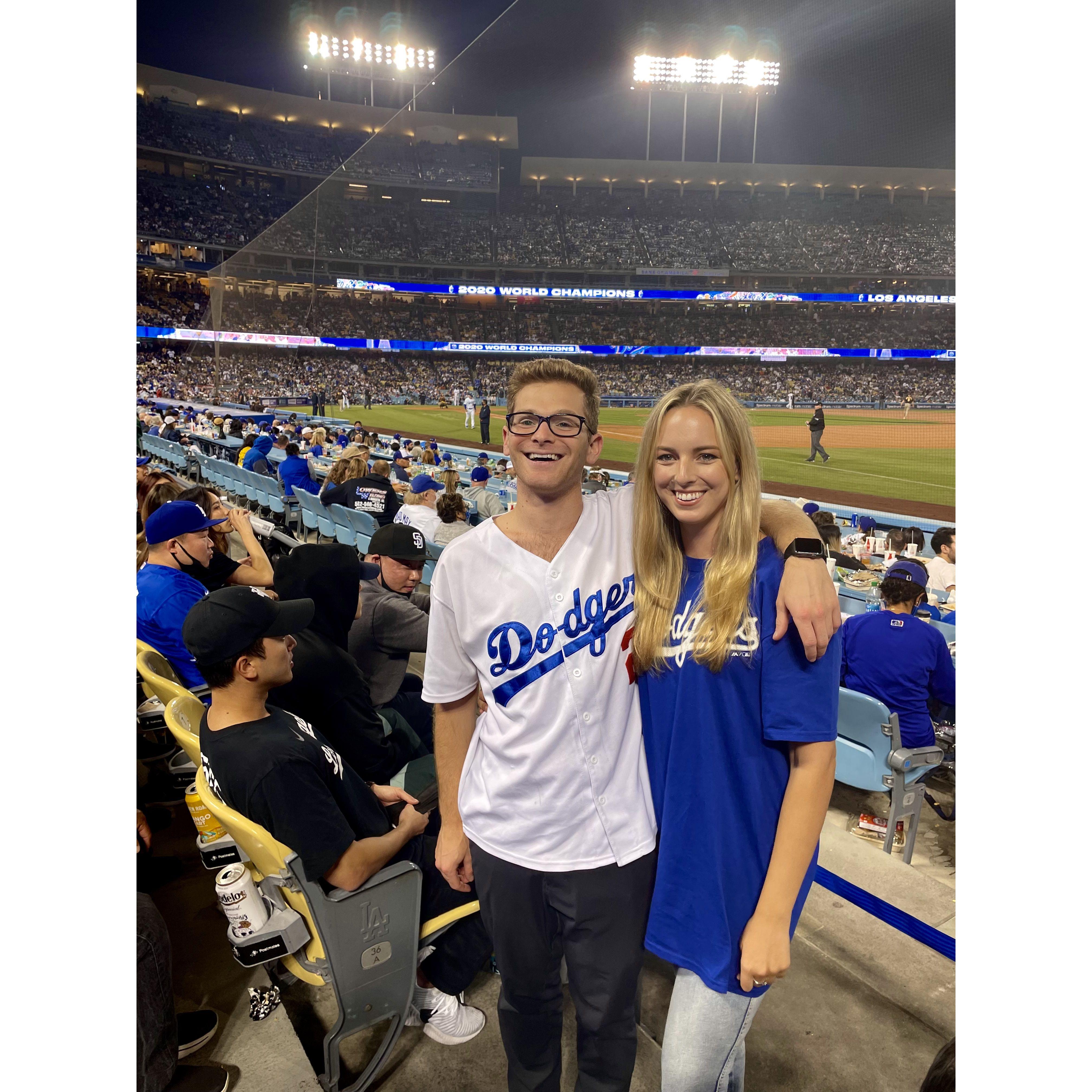 Watching Adam's favorite team, the Dodgers