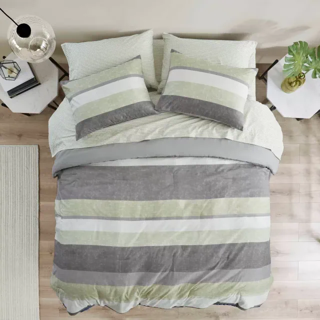 Madison Park Queen Ryder Striped Comforter Set with Bed Sheet Green