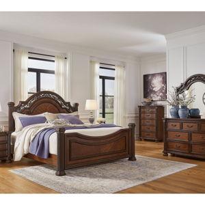 Lavinton King Poster Bedroom set with mirrored dresser and two night stands