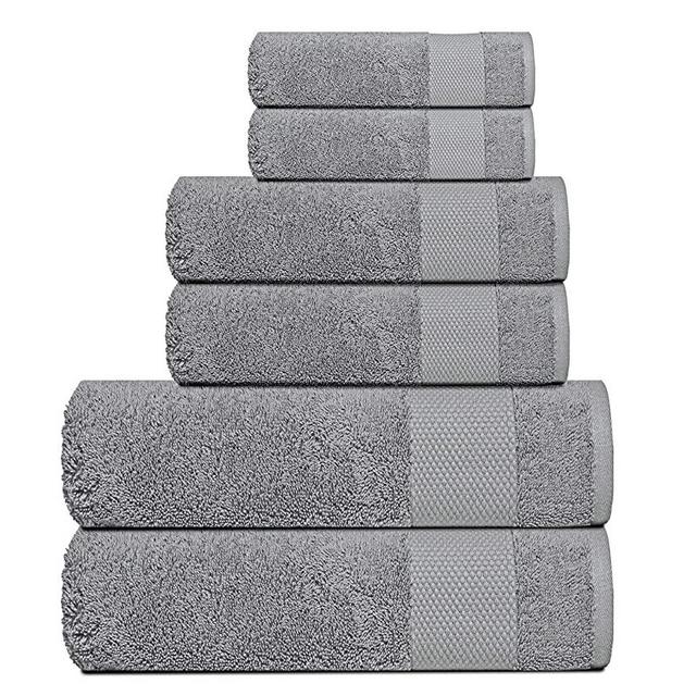 BIOWEAVES 100% Organic Cotton 700 GSM Plush 6-Piece Towel Set GOTS Certified, 2 Bath Towels, 2 Hand Towels & 2 Washcloths - Light Grey