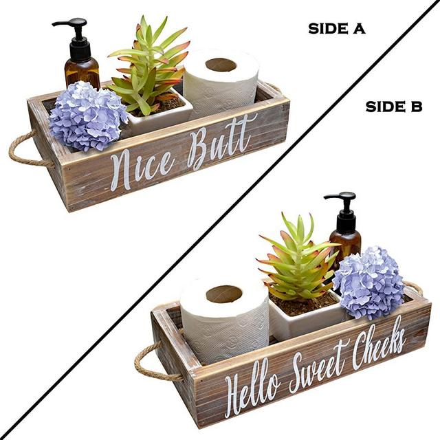 Nice Butt Bathroom Decor Box, 2 Sides with Funny Sayings - Funny Toilet Paper Holder Perfect for Farmhouse Bathroom Decor, Toilet Paper Storage, Rustic Bathroom Decor, Diaper Organizer (Whitewashed)