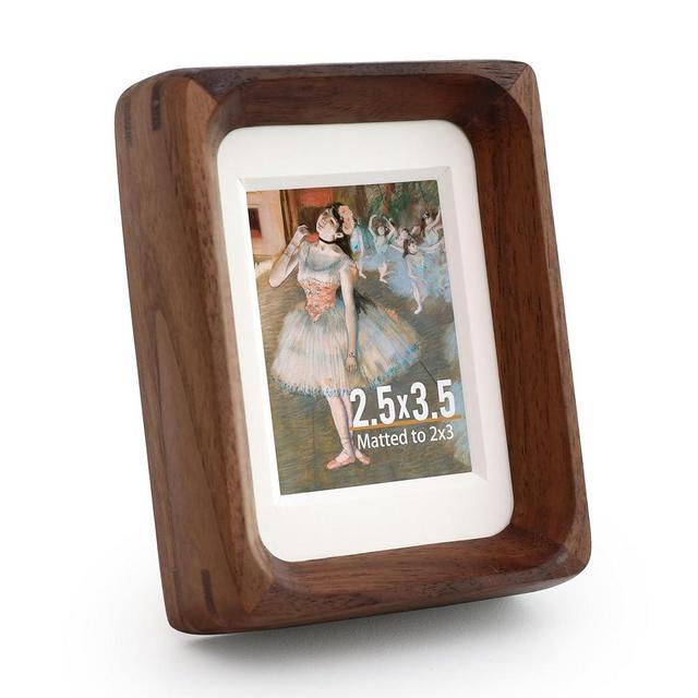 SoochART Walnut Wood Picture Frame,Picture 2x3 with Mat or 2.5x3.5 Without Mat,Standing Desk Photo Frame 2.5 by 3.5,Plexiglass,Tabletop or Wall Display
