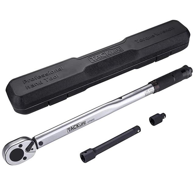TACKLIFE 1/2" Drive Click Torque Wrench with 3/8 Torque Wrench Adapter and 6 Inch Extension Bar(10-150 ft.- lb./13.6-203.5 Nm)