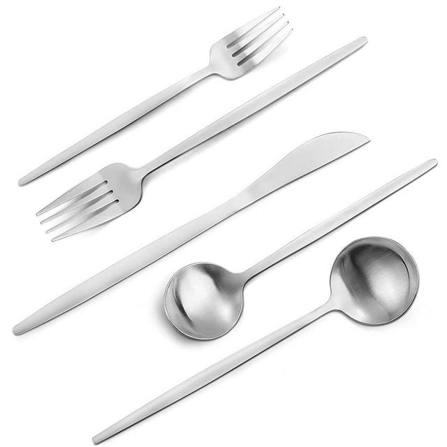 Matte Silverware Set, VANVRO 60-Piece Stainless Steel Flatware Set, Satin Finish tableware Cutlery Set, Service for 12, Home and Restaurant, Dishwasher Safe
