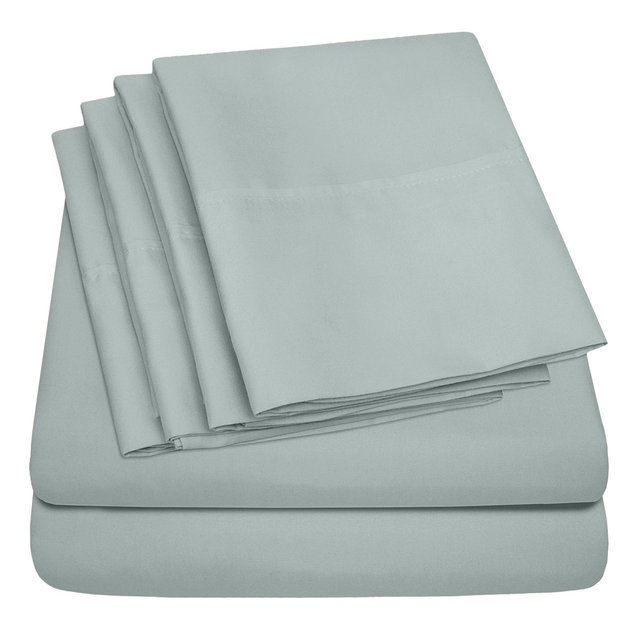 6 Piece Sheet Set, Deluxe Ultra Soft 1500 Series, Double Brushed Microfiber by Sweet Home Collection- Split King, Slate