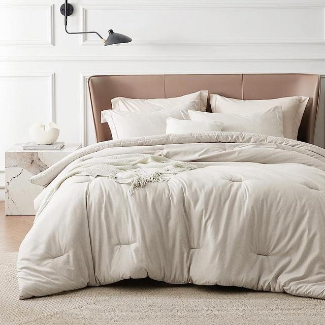 Bedsure Twin/Twin XL Comforter Set Dorm Bedding - Beige Twin Extra Long Comforter, Soft Bedding for All Seasons, Cationic Dyed Bedding Set, 1 Comforter (68"x88") and 1 Pillow Sham (20"x26"+2")