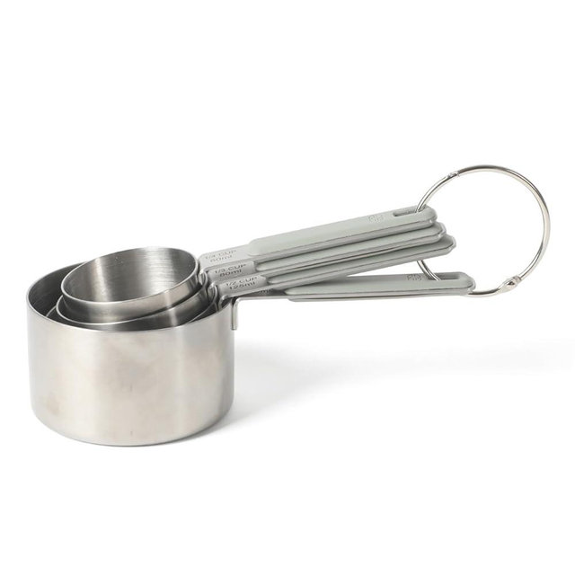 Calphalon Prime 4 Piece Stainless Steel Measuring Cups W/Taupe Silicone Handles
