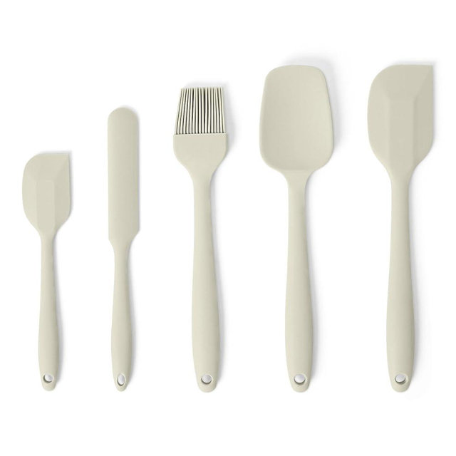 Amazon Basics Silicone Spatulas, 5-Piece Set, BPA-Free, Heat-Resistant and Dishwasher-Safe, Linen Gray