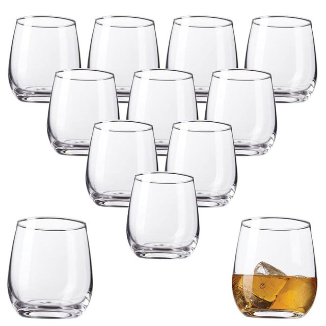 Kitchen Lux 12oz Drinking Glass Tumbler – Set of 12 – Premium Clear Glasses For Wine, Shots, Cocktails, Scotch and All Purpose Drinking Cups – Elegant Stemless Design – Dishwasher Safe