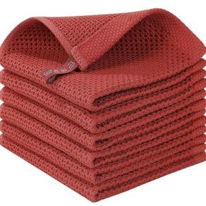 Homaxy 100% Cotton Waffle Weave Kitchen Dish Cloths, Ultra Soft Absorbent Quick Drying Dish Towels, 12 x 12 Inches, 6-Pack, Brick Red