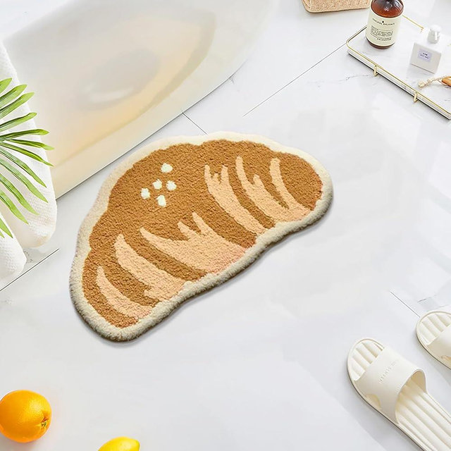 UKELER Funny Bathroom Rugs Cute Croissant Shape Washable Accent Home Decoration Rugs Non-Slip Fluffy Small Bath Rugs for Sink, Bathroom, Bedroom, Kids Room 25''×16''