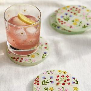 Painted Lattice Glass Coasters, Set of 4