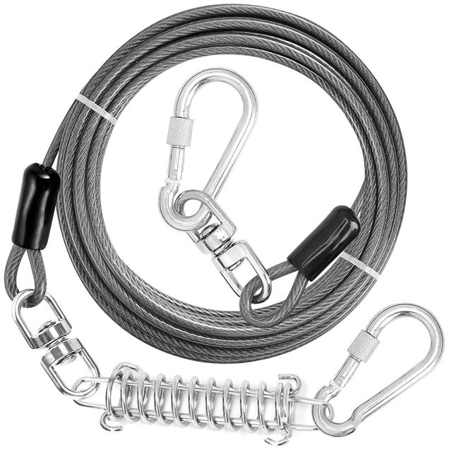 jenico Dog Tie Out Cable, 10/15/20/30/40/50/70/100/150FT Runner Cable with Swivel Hook and Shock Spring, Dog Leash Run Tether for Yard Outdoor and Camping,for Small to Medium Pets Up to 500 LBS