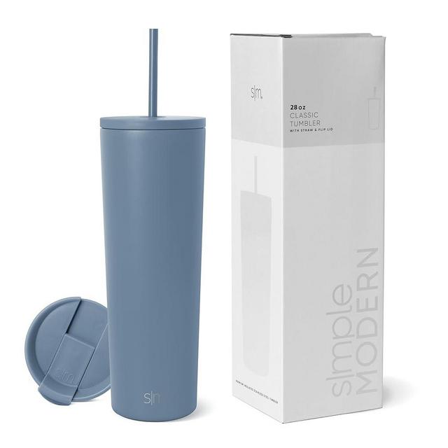 Simple Modern Insulated Tumbler with Lid and Straw | Iced Coffee Cup Reusable Stainless Steel Water Bottle Travel Mug | Gifts for Women Men Her Him | Classic Collection | 28oz | Blue Dune