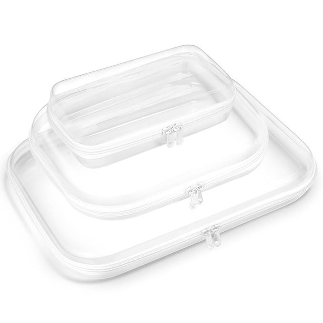 BOBOKA 3PCS Clear Hard Shell Zipper Case for Storage, Portable Waterproof Cosmetic Bag with Zipper, Plastic Clear Pencil Case, Toiletry Pouch, Travel Organizer, Toy Storage Bins