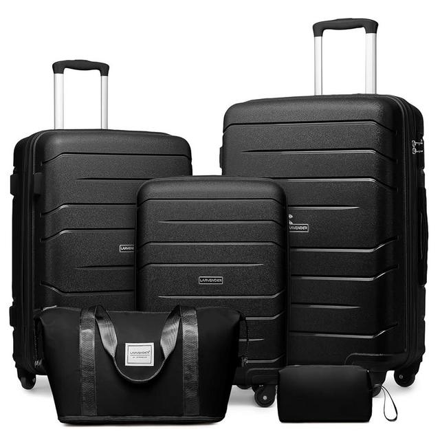 LARVENDER Luggage Sets 5 Piece, Expandable Luggage Hardside PP Suitcase Sets with Spinner Wheels TSA Lock, Lightweight Rolling Suitcase for Men and Women,Black