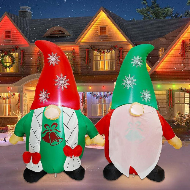 Joliyoou Christmas Yard Decorations, Inflatable Lighted Christmas Gnomes Couple, Xmas Blow Up Tomte Swedish Gnome Outdoor Indoor Decorations, 3.6ft H x 4.9ft W