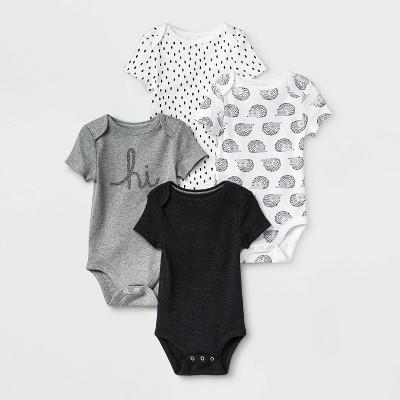 Baby 4pk Short Sleeve Bodysuit - Cloud Island™ Black/White
