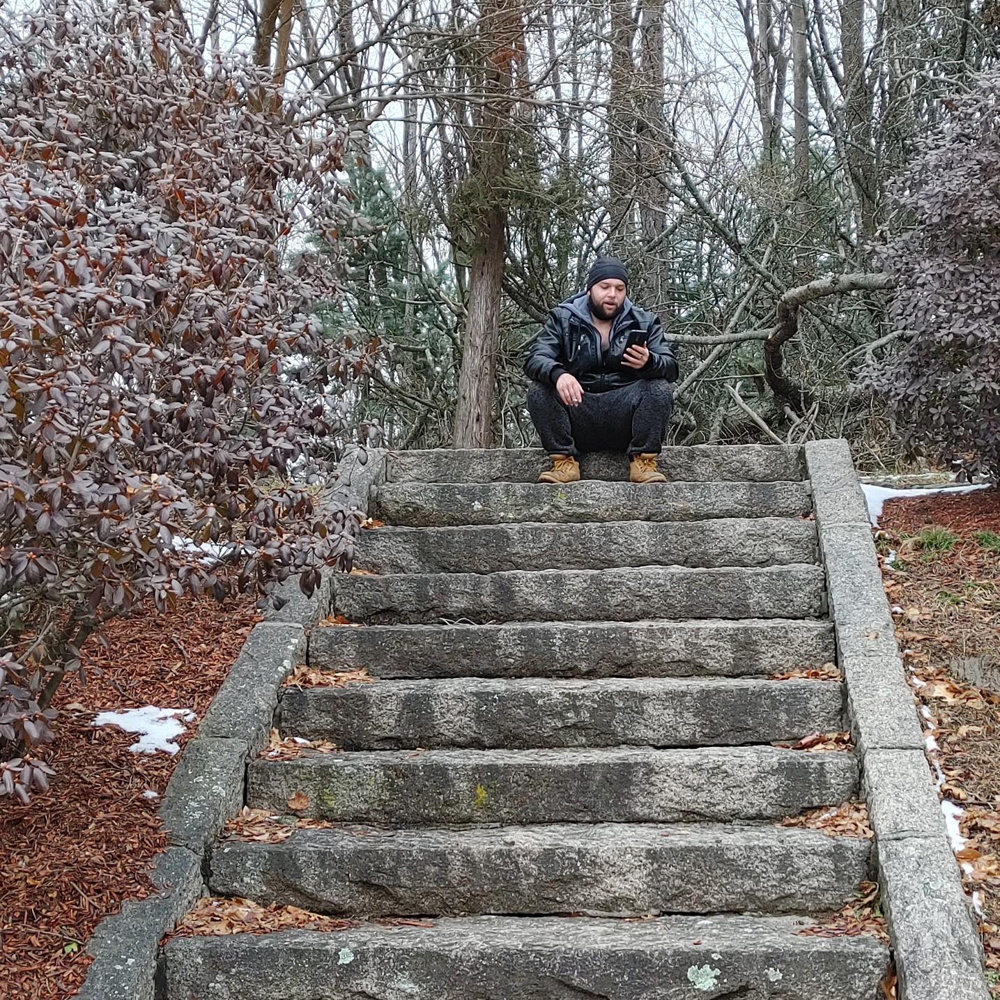 Jan. 3, 2021 - Joe took a break during our visit to Tenney Castle in Methuen, MA.