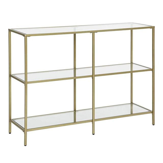 VASAGLE Console Table, Tempered Glass Sofa Table, 3-Tier Storage Rack, Modern Shelf, Sturdy, Easy to Assemble, for Living Room, Hallway, Kitchen, Golden ULGT27G