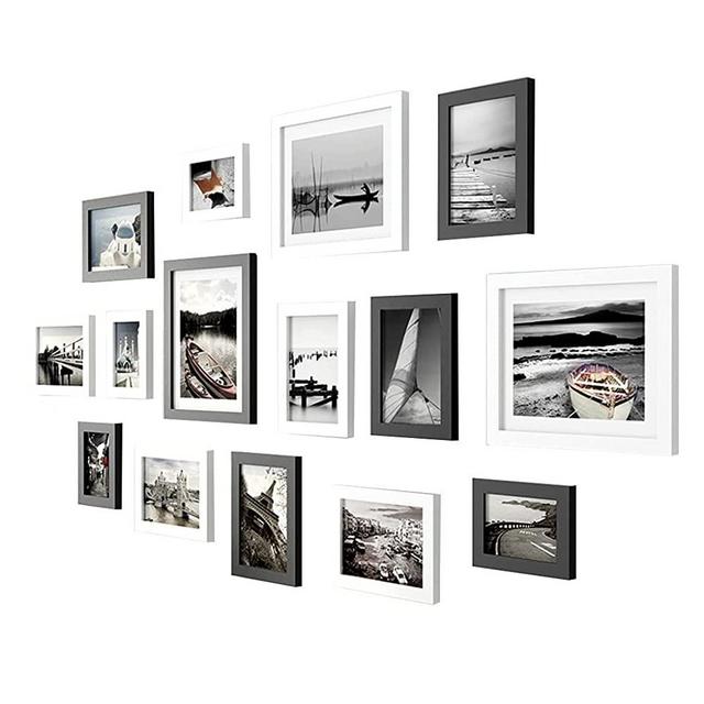 Frame Set 15 Pieces of Frames 3 Sizes 3 Pieces of 10 Inches 8 Pieces of 7 Inches 4 Pieces of 5 Inches Multi Frame Collage Wall Gallery Posters (Color : Black+White, Quantity : 15)