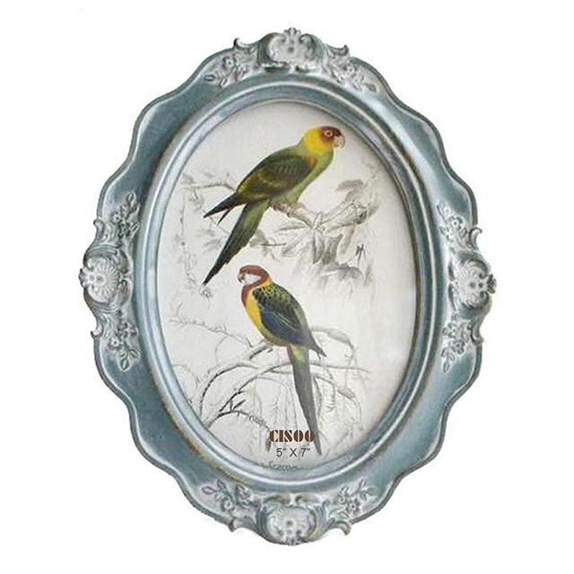 CISOO Vintage Oval Picture Frame 5x7 Antique Photo Frame Table Top Display and Wall Hanging Home Decor (Blue)