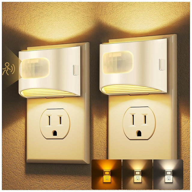 DORESshop LED Night Light[2 Pack], Night Lights Plug into Wall, 3 Color Temperatures Plug in Night Light with Motion Sensor, Dusk to Dawn Sensor, Nightlights for Adults, Bedroom, 3CCT, White Cover