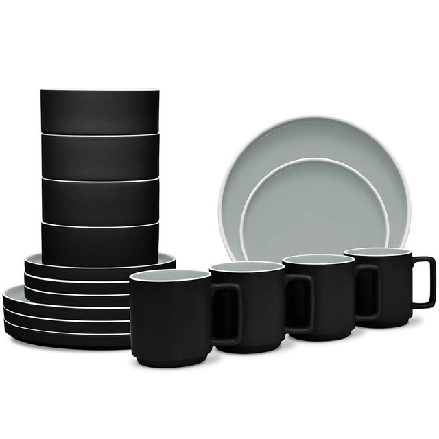 Noritake ColorTrio Graphite 16-Piece Stax Dinnerware Set, Service for 4